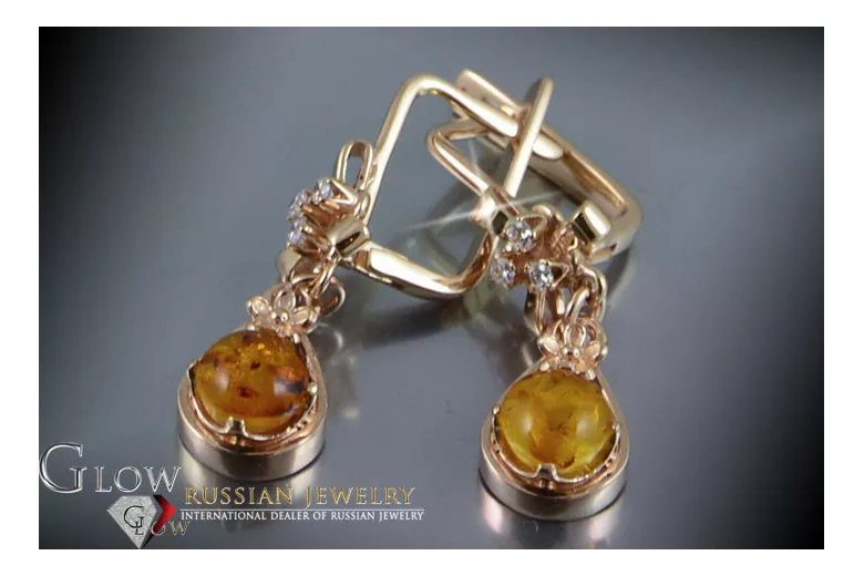 Russian Soviet silver rose gold plated 925 Amber earrings veab008